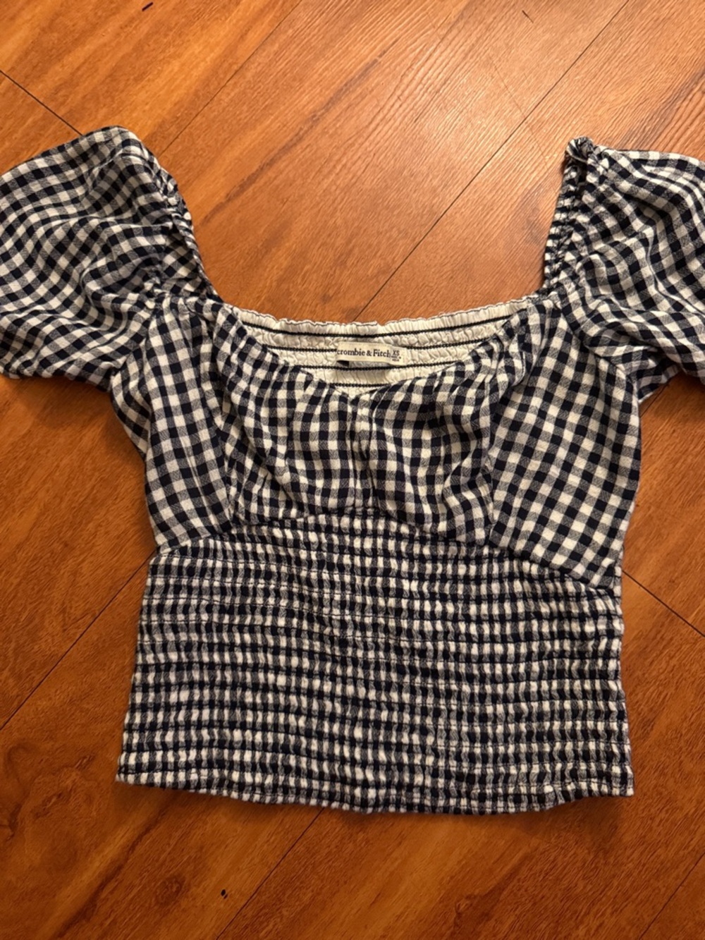 Abercrombie & Fitch Black and White Gingham Smocked Crop Top